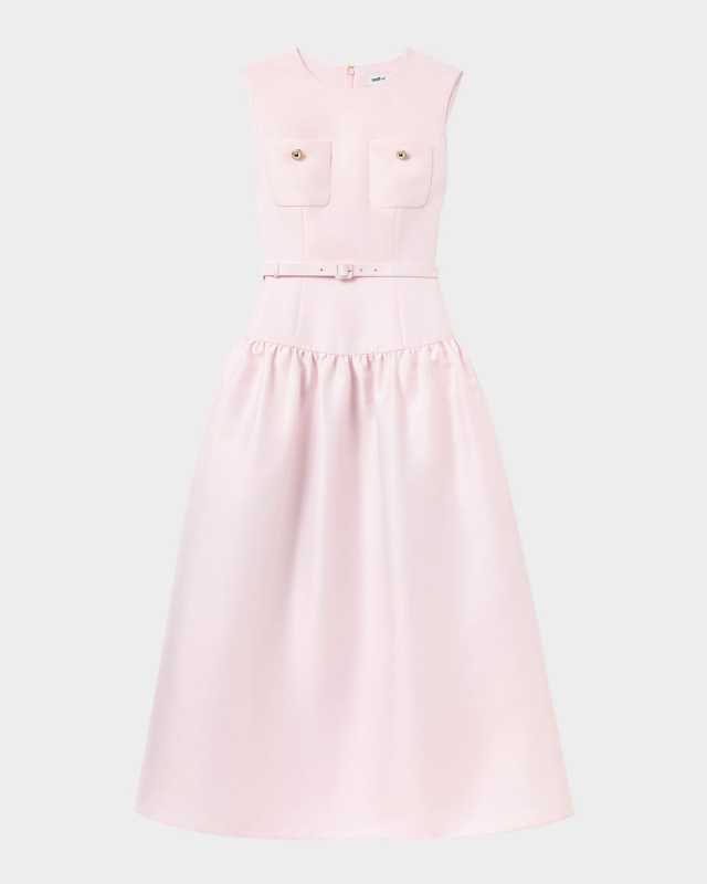 Belted Taffeta Midi Dress